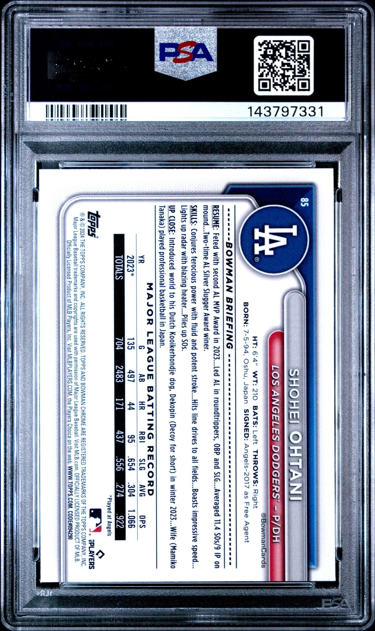 2024 Bowman Chrome Mega Box Shohei Ohtani #85 PSA 9 - Image 2