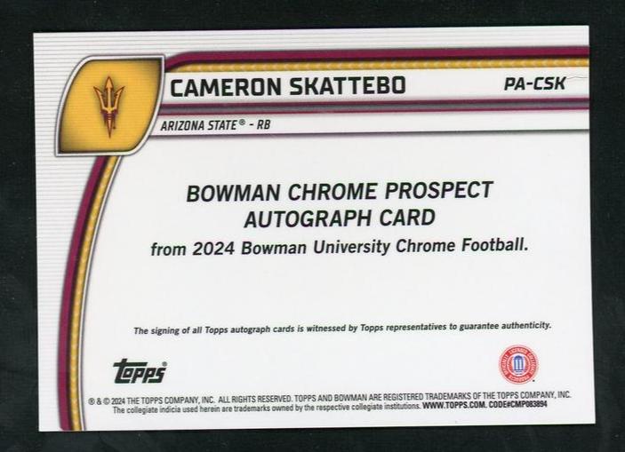 2024 Bowman Chrome PA-CSK Cameron Skattebo VG Arizona State Auto - Image 2