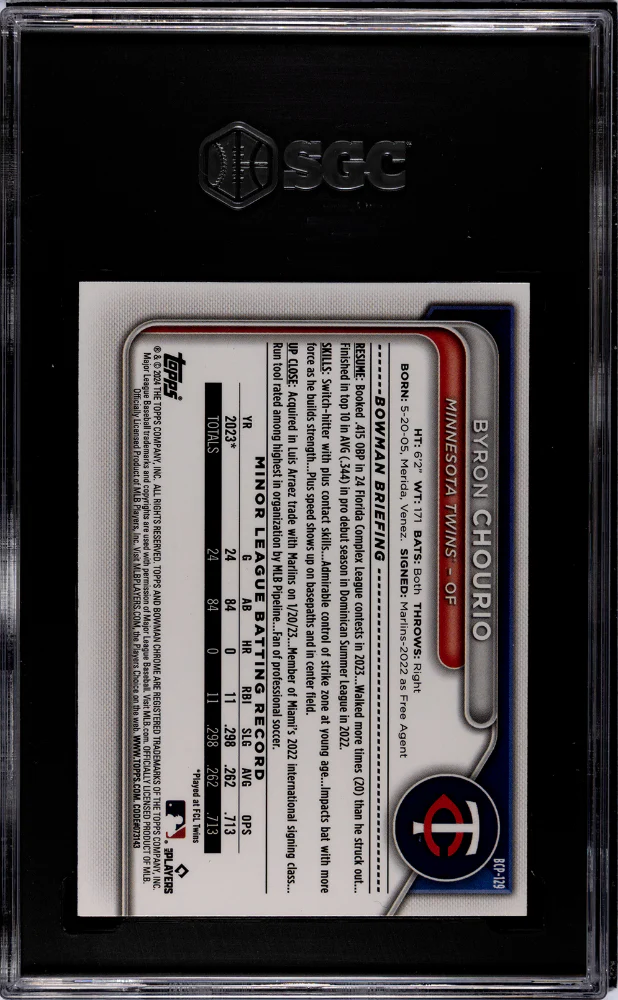 2024 Bowman Chrome Prospect Byron Chourio #BCP-129 SGC 9.5 - Image 2