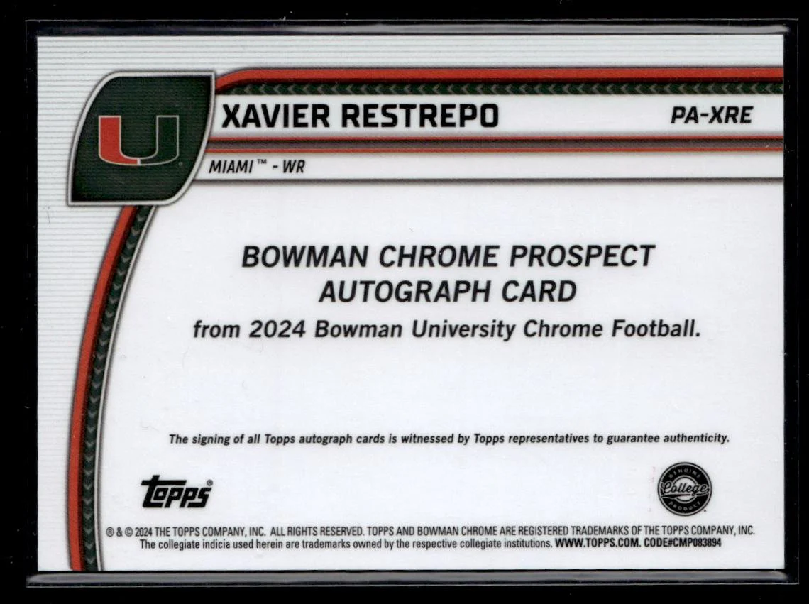 2024 Bowman Chrome Red Xavier Restrepo #PA-XRE Auto - Image 2