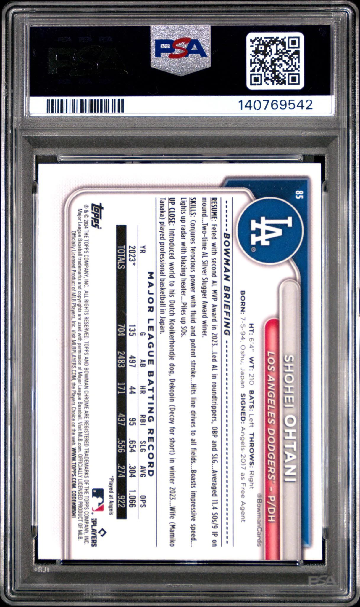 2024 Bowman Chrome Shohei Ohtani #85 PSA 9 - Image 2