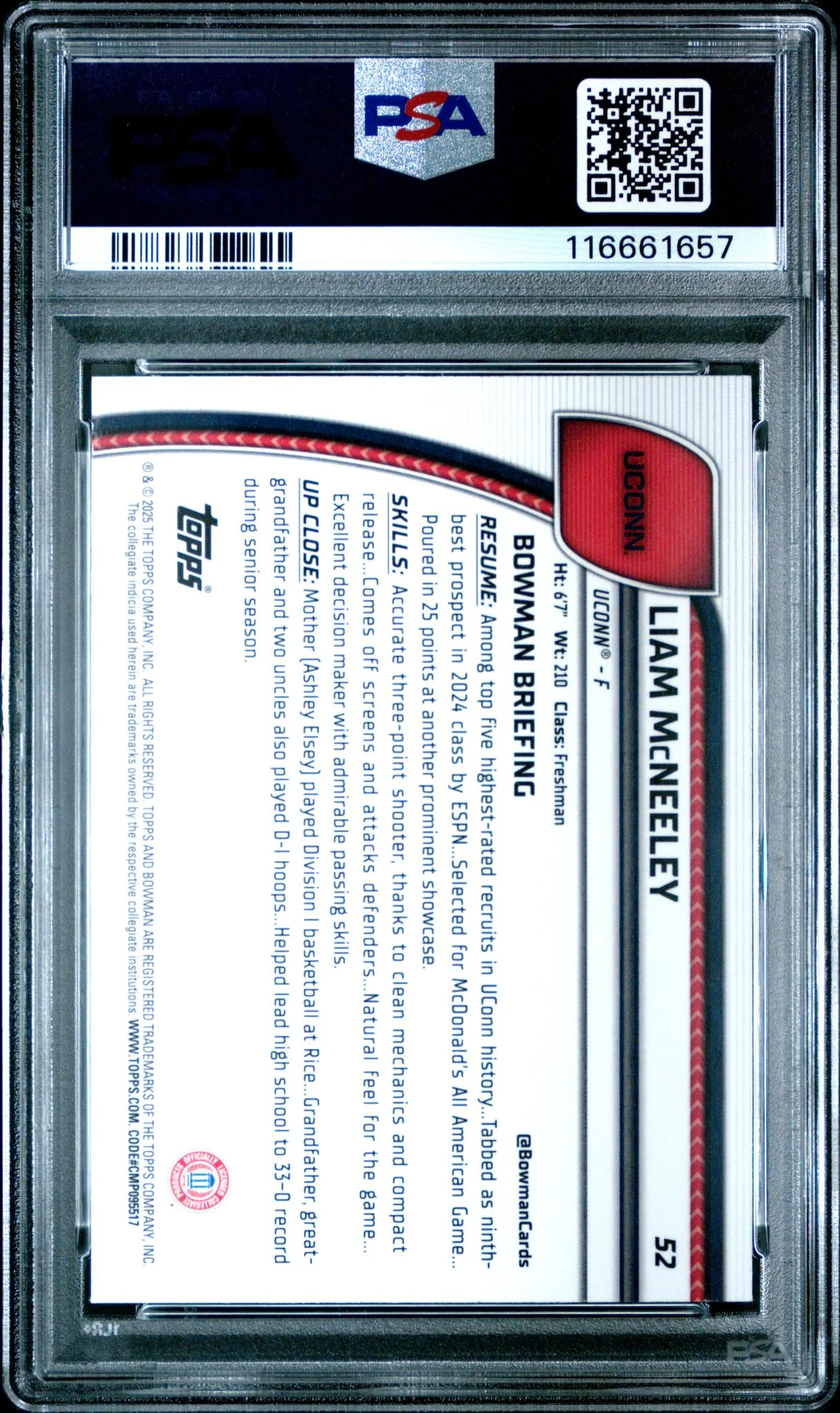 2024 Bowman Chrome University Black Wave Liam Mcneeley #52 PSA 10 - Image 2