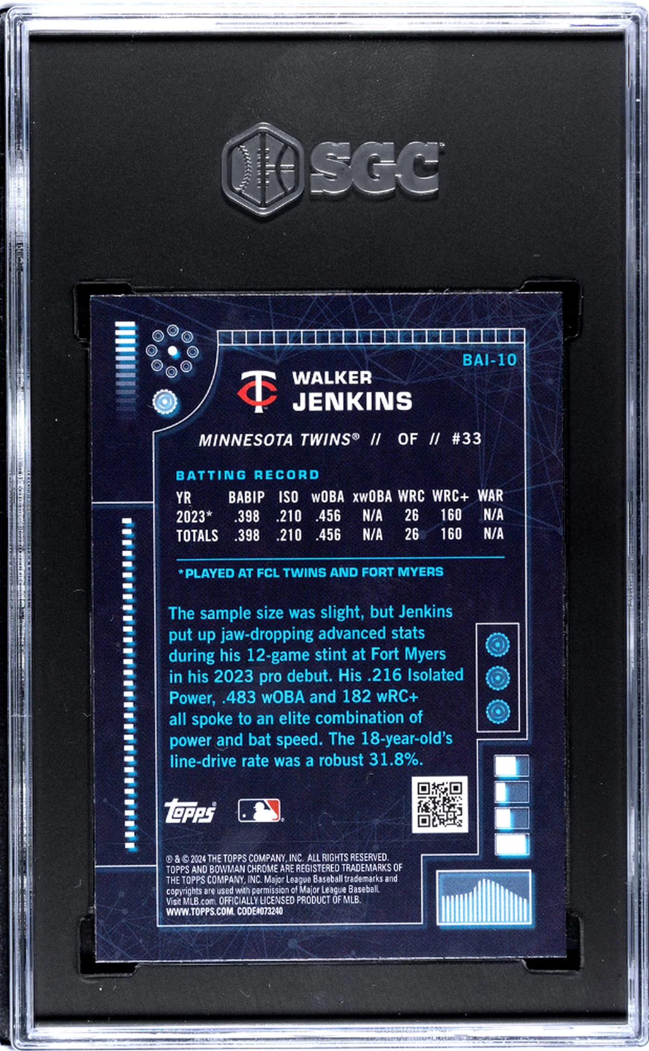 2024 Bowman Chrome Walker Jenkins #BAI-10 SGC 9.5 - Image 2