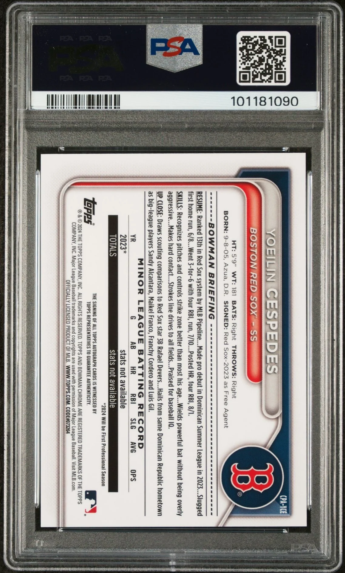 2024 Bowman Chrome Yoelin Cespedes #CPA-YCE Auto PSA 10 - Image 2