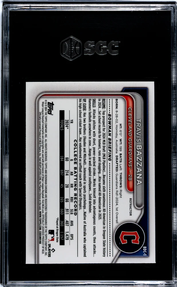 2024 Bowman Draft #BDC-1 Travis Bazzana Chr. Ref. SGC 10 - Image 2