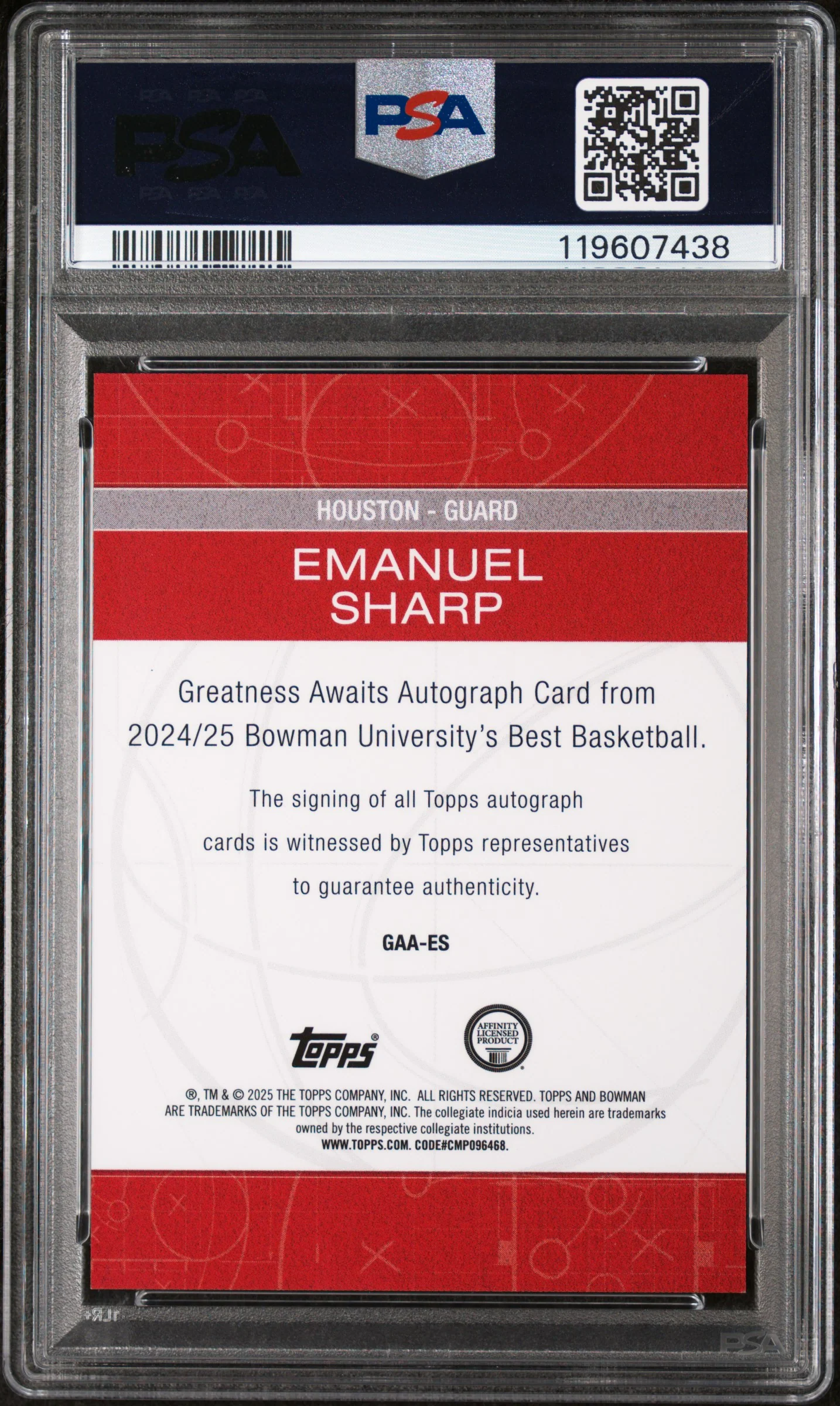 2024 Bowman #GAA-ES Emanuel Sharp Greatness Awaits /75 PSA 10 - Image 2
