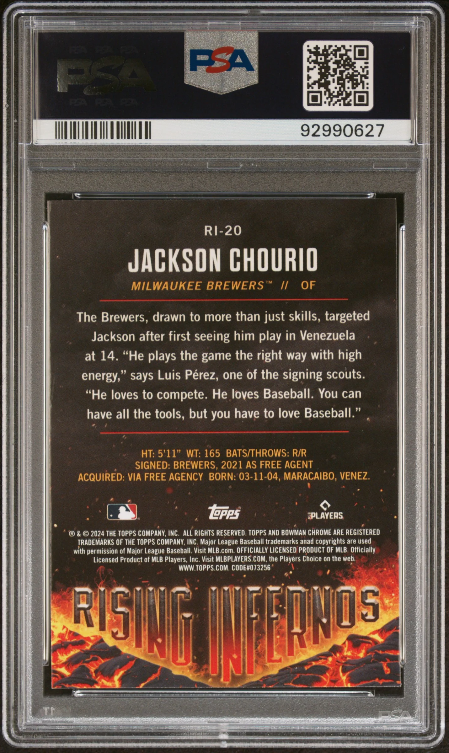 2024 Bowman Jackson Chourio #RI-20 PSA 10 - Image 2