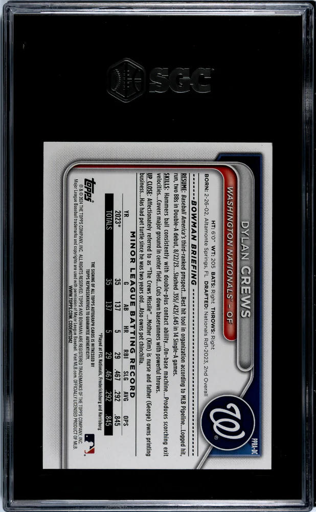 2024 Bowman #PPRA-DC Dylan Crews Pros. Auto. Purple Border /250 SGC 9.5 - Image 2