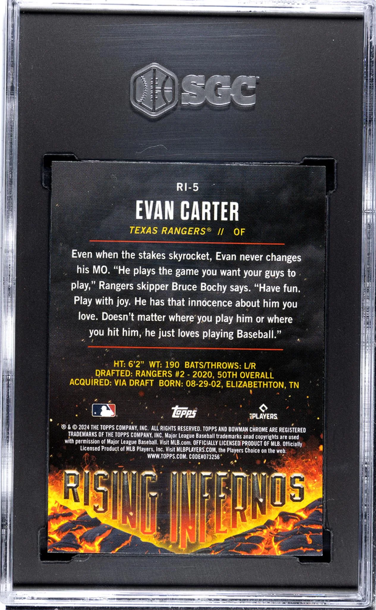 2024 Bowman #RI-5 Evan Carter Rising Infernos SGC 10 - Image 2