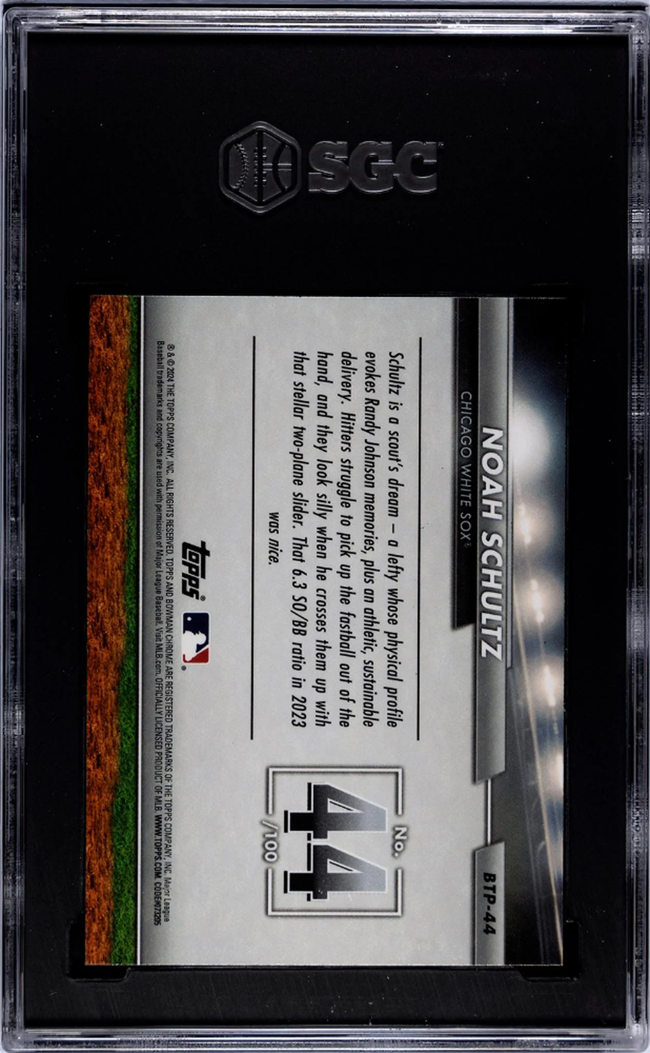 2024 Bowman Scouts' Top 100 Noah Schultz #BTP-44 /100 SGC 10 - Image 2