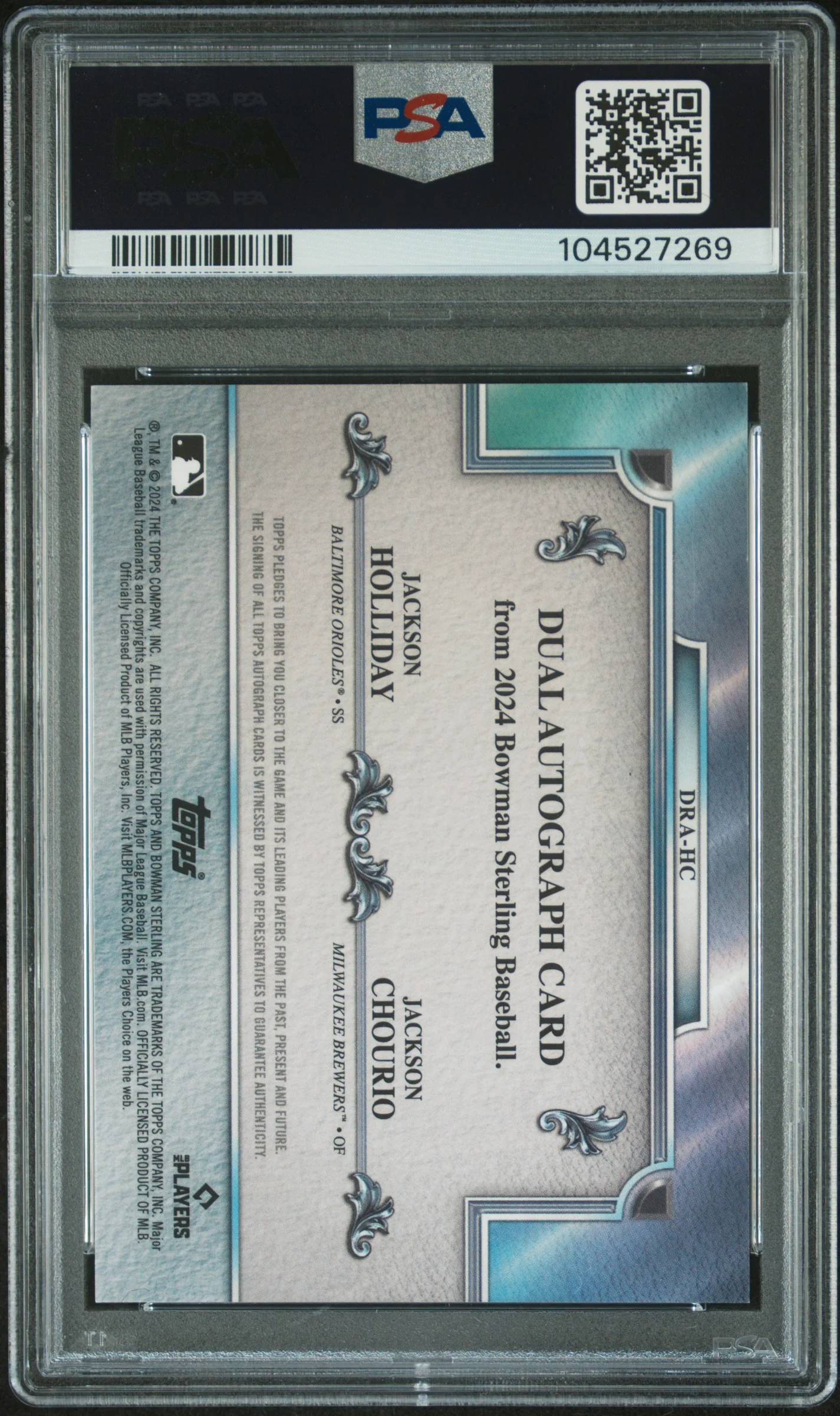 2024 Bowman Sterling Dual Refractor Autographs Holliday/Chourio #DRAHC /25 PSA 9 - Image 2