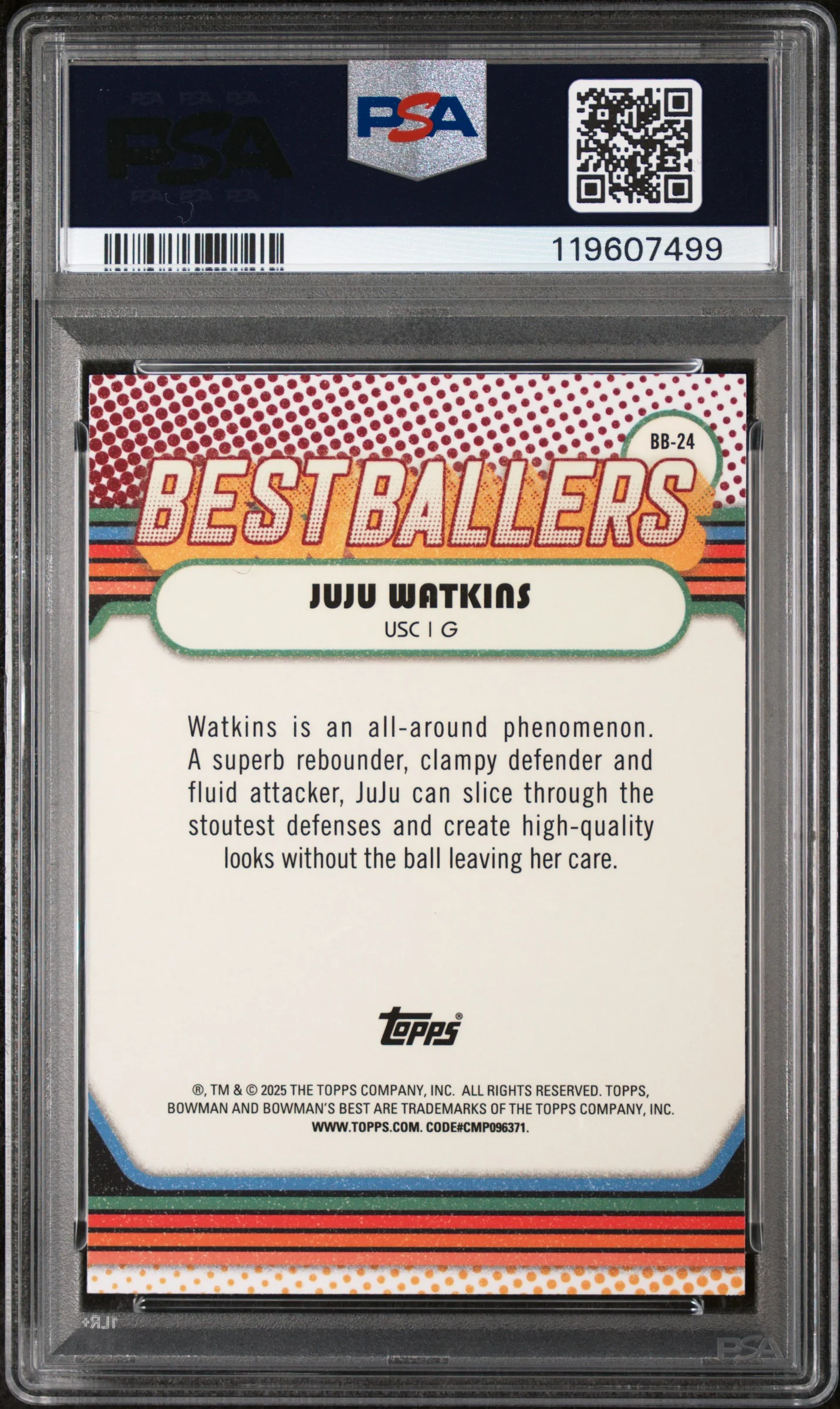 2024 Bowman U Best Best Ballers Shimmer Refractor Juju Watkins #BB24 PSA 9 - Image 2