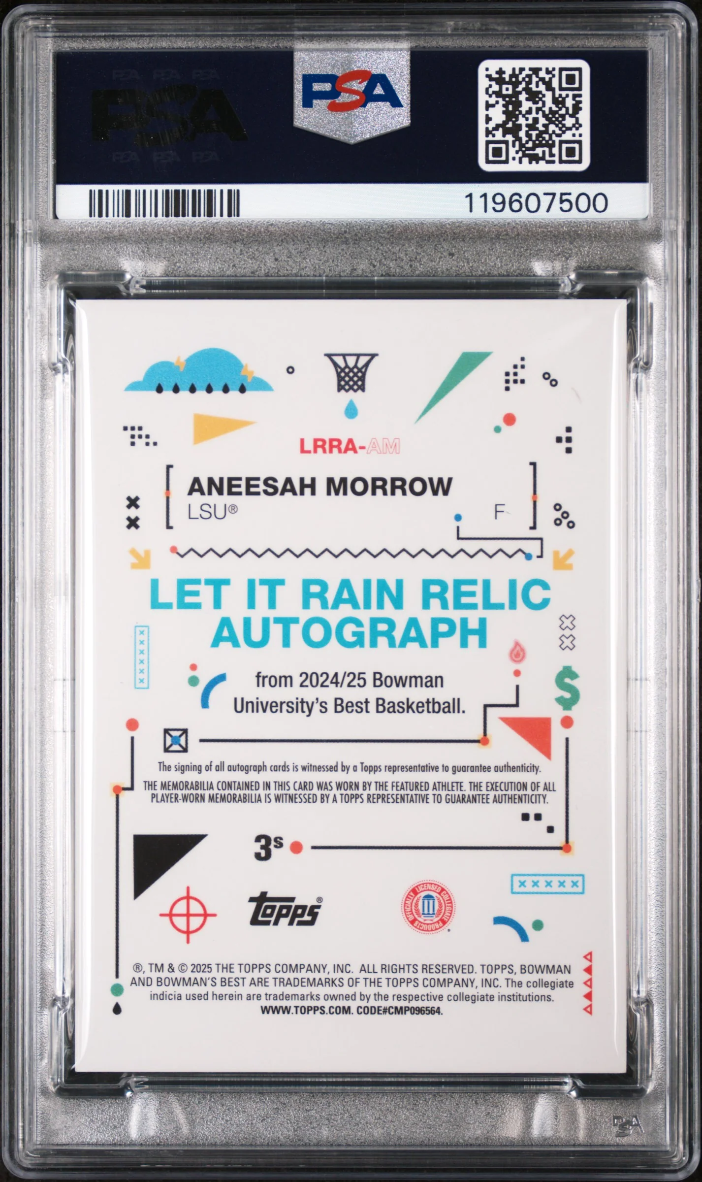 2024 Bowman U Best Let It Rain Aneesah Morrow #LRRA-AM Relic Auto PSA 8 - Image 2
