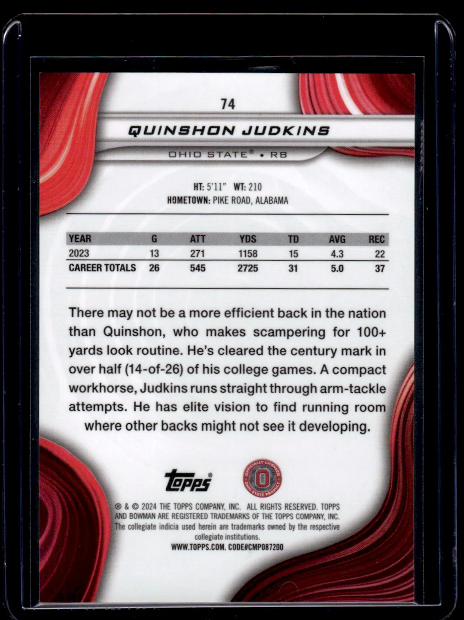 2024 Bowman University 74 Quinshon Judkins /15 Ohio State - Image 2