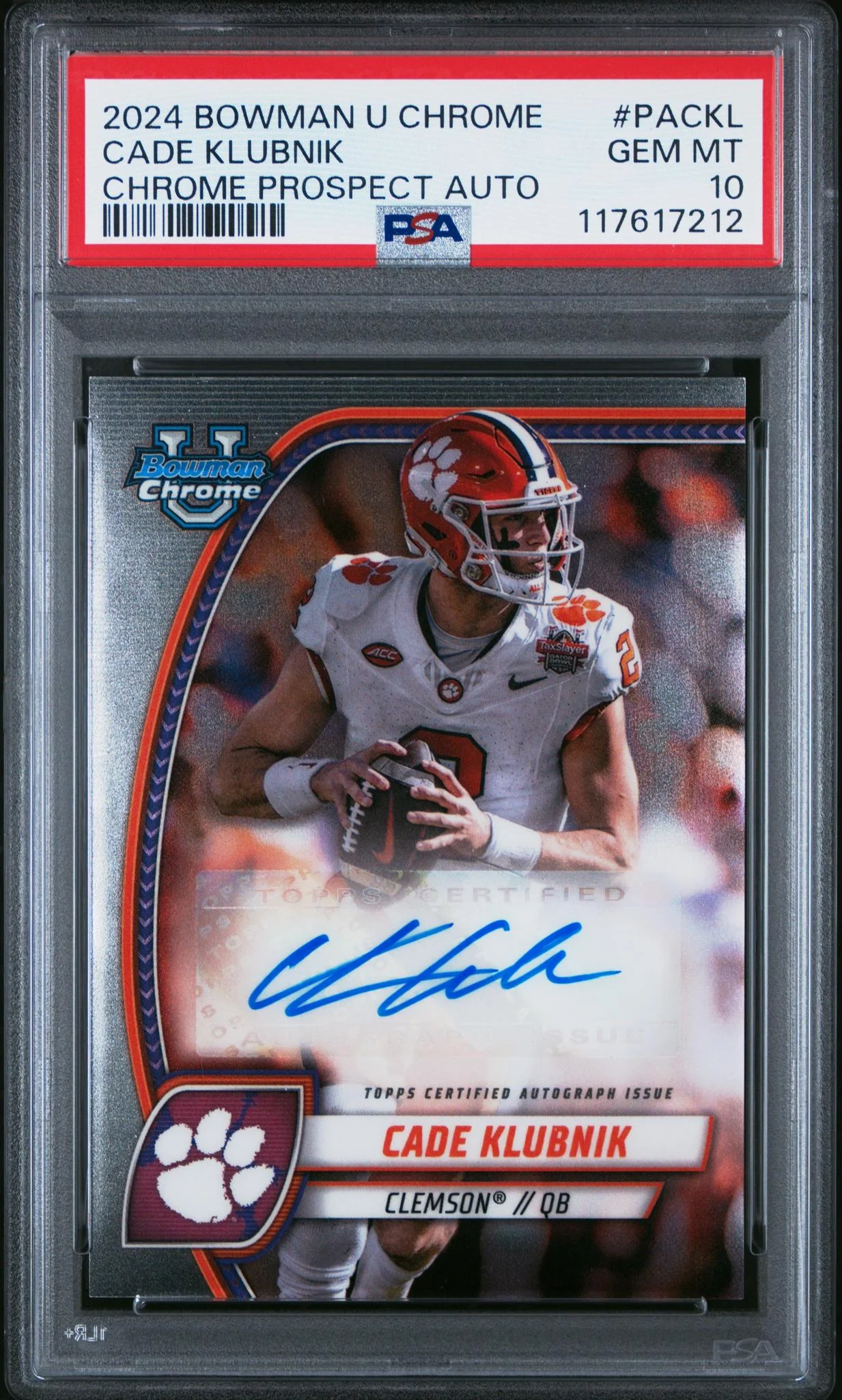 2024 Bowman University Chrome Bowman Chrome Prospect Autographs Cade Klubnik #PACKL PSA 10
