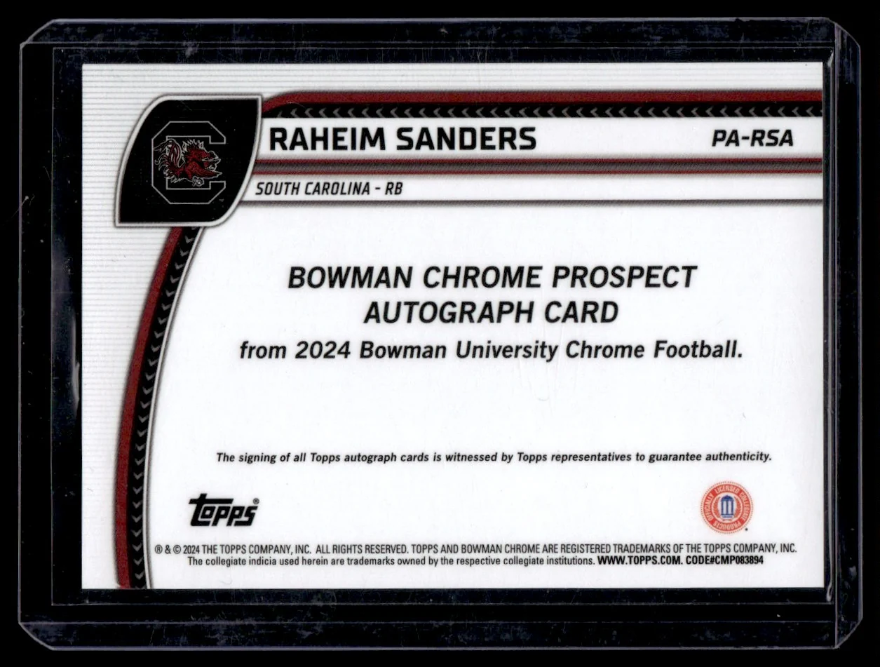 2024 Bowman University Chrome Gold Raheim Sanders #PA-RSA Auto /50 - Image 2