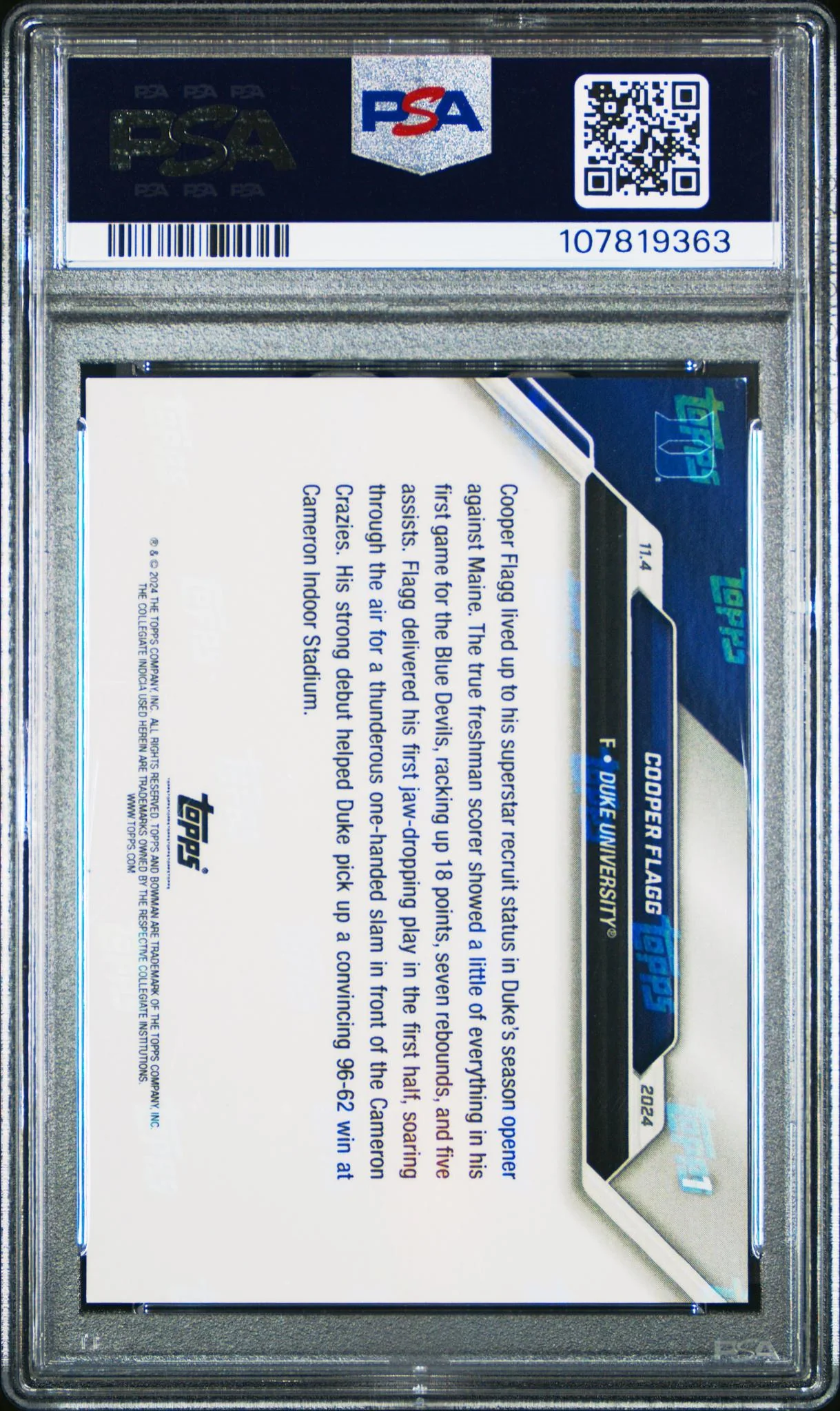 2024 Bowman University Now Cooper Flagg #1 /32526 PSA 9 - Image 2