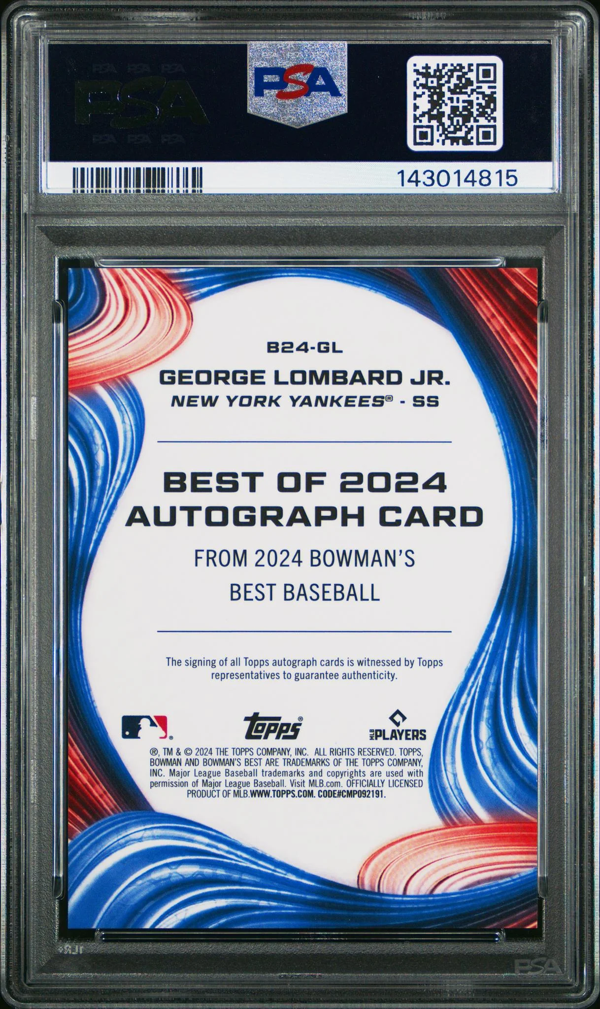 2024 Bowman's Best Best of '24 Autograph George Lombard Jr. #B24-GL PSA 10 - Image 2