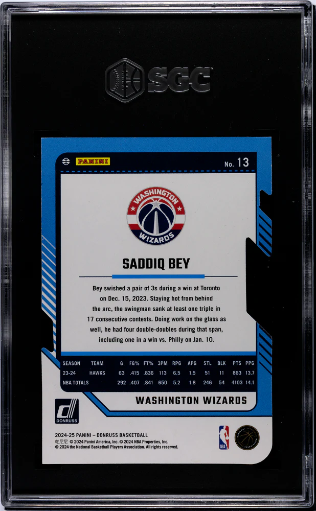 2024 Donruss #13 Saddiq Bey Silver Press Proof Die-Cut /75 SGC 9 - Image 2