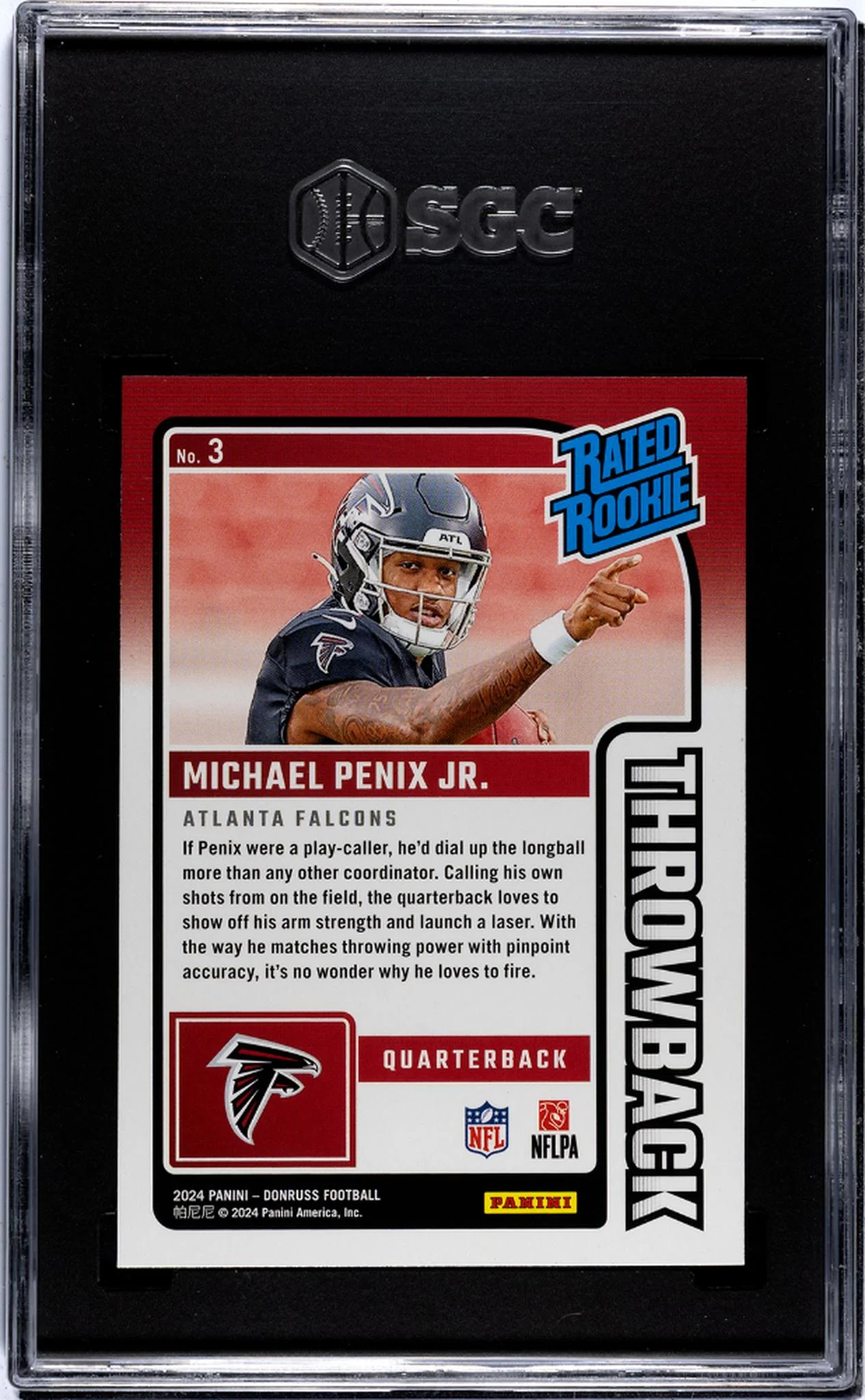 2024 Donruss #3 Michael Penix Jr. Throwback SGC 10 - Image 2