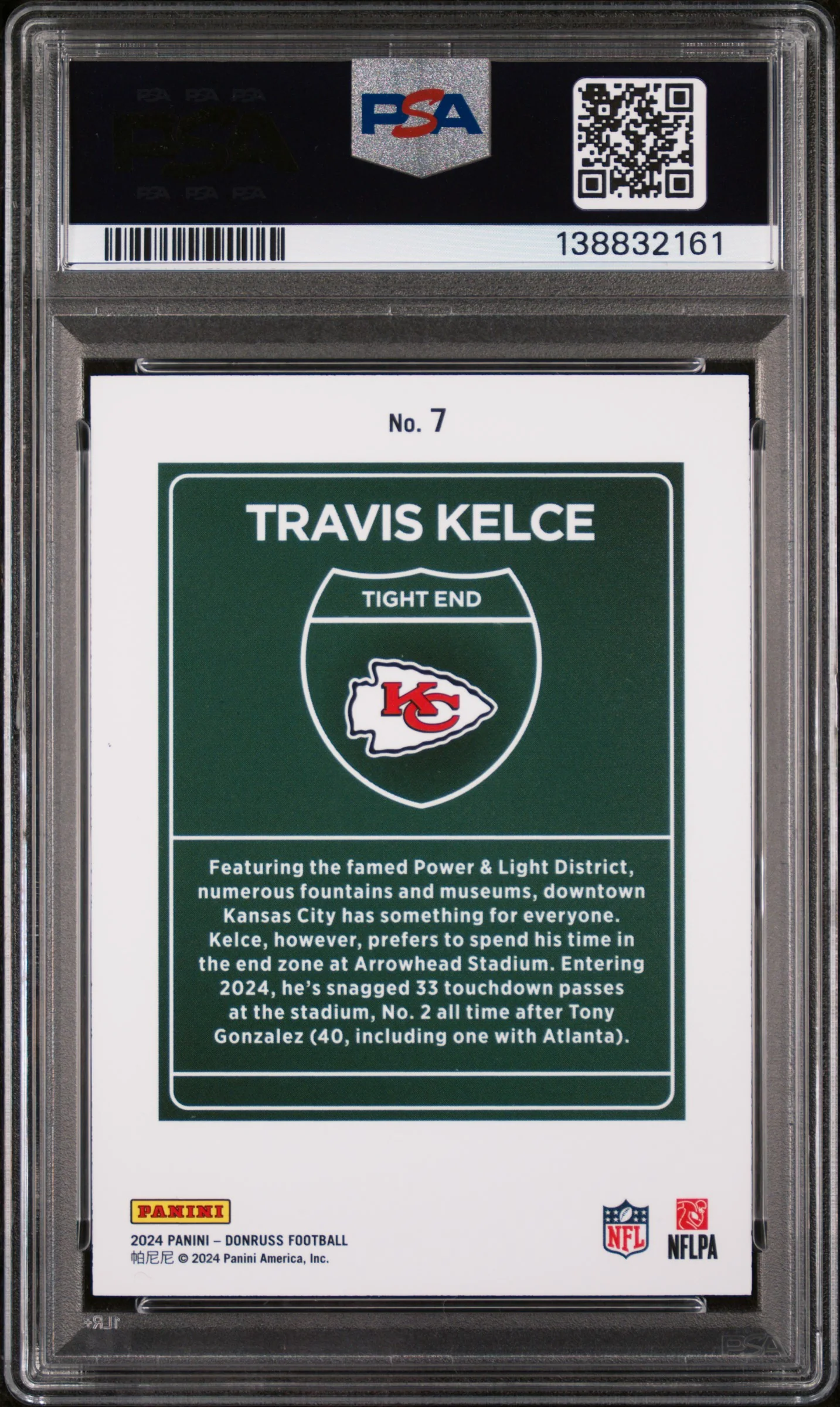 2024 Donruss Downtown! Travis Kelce #7 PSA 10 - Image 2