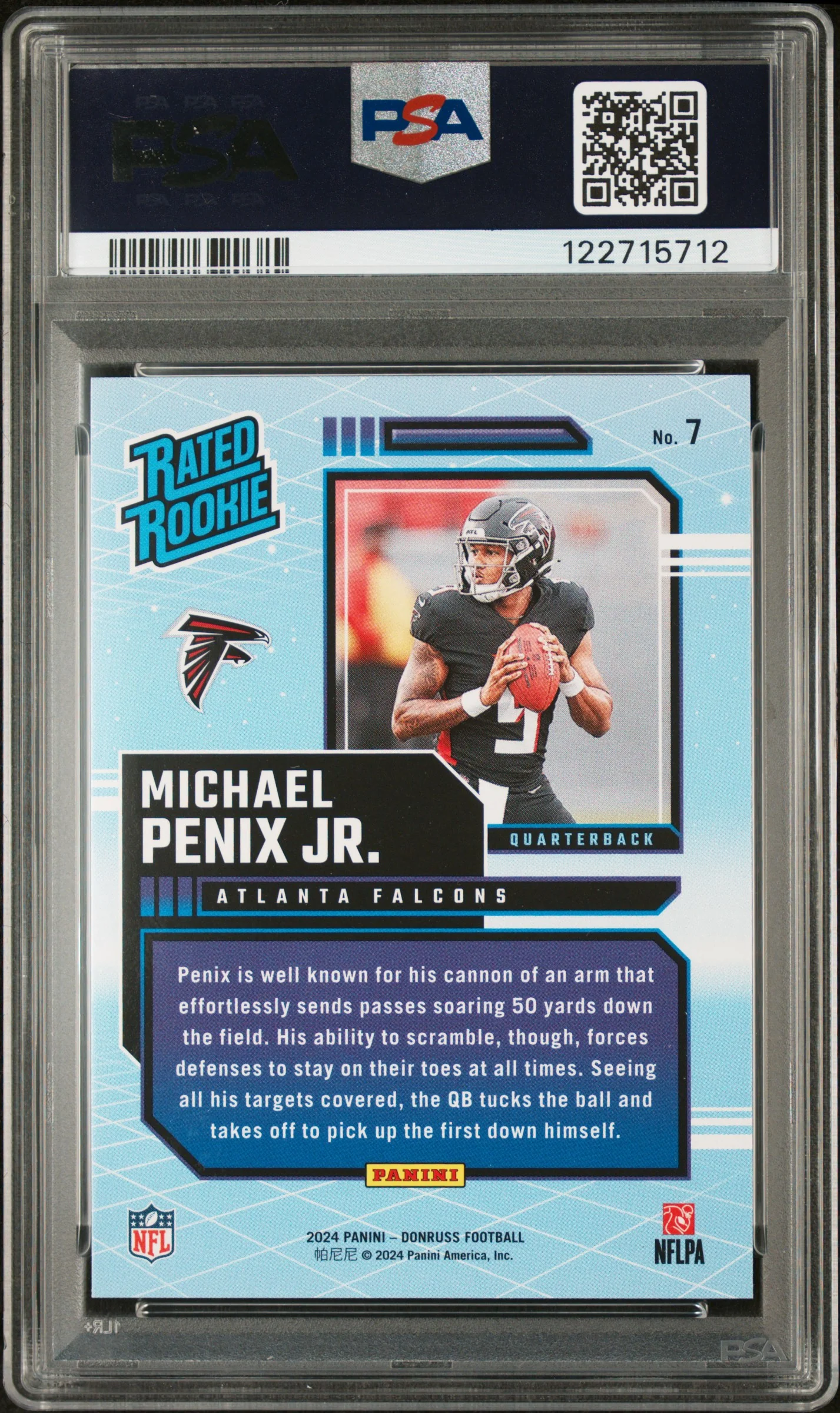 2024 Donruss Football Rated Rookies Retro Michael Penix Jr. #7 RC PSA 10 - Image 2