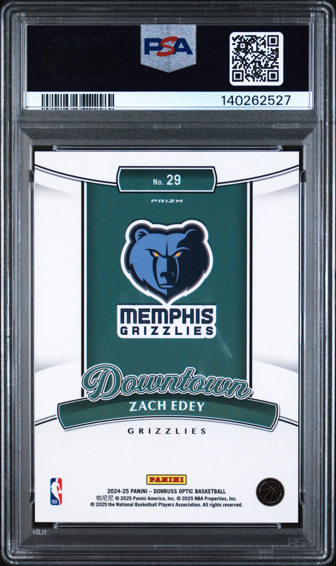 2024 Donruss Optic Downtown Zach Edey #29 PSA 10 - Image 2