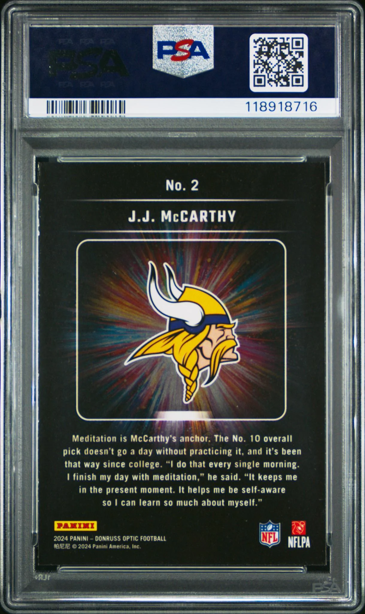 2024 Donruss Optic JJ Mccarthy #2 PSA 10 - Image 2