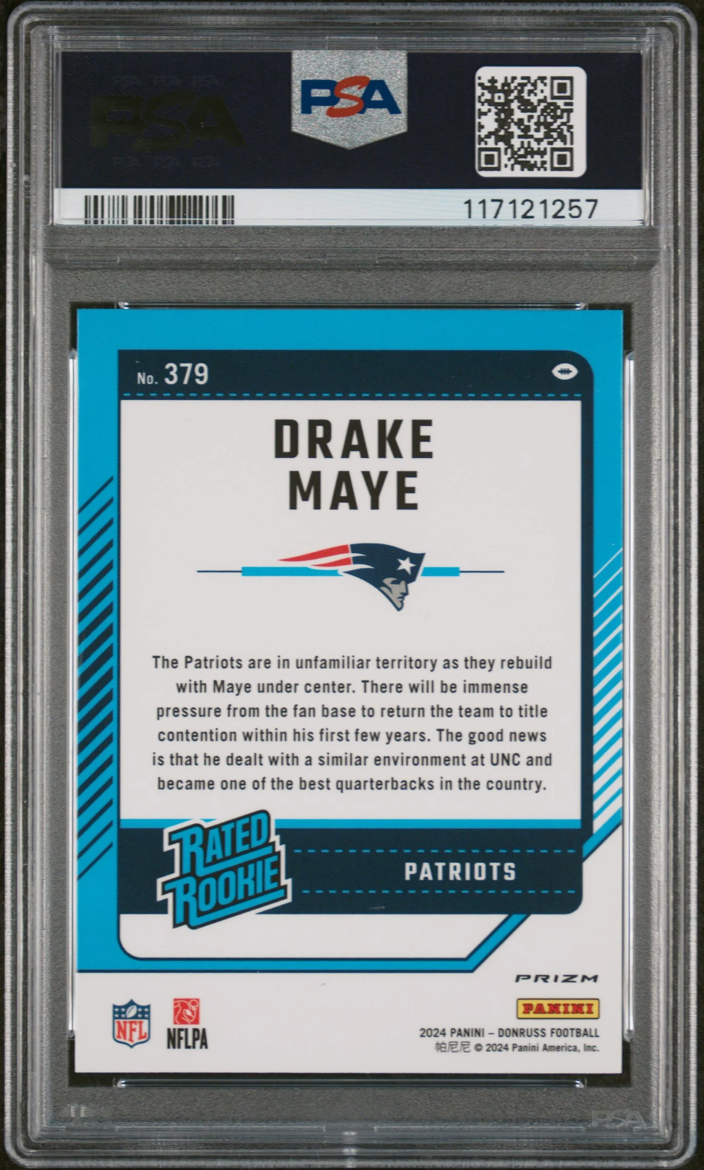 2024 Donruss Optic Optic Preview Red Pandora Drake Maye #379 PSA 9 - Image 2