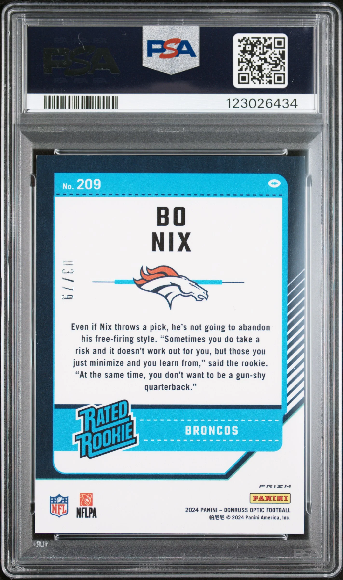 2024 Donruss Optic Orange Scope Bo Nix #209 /79 PSA 9 - Image 2