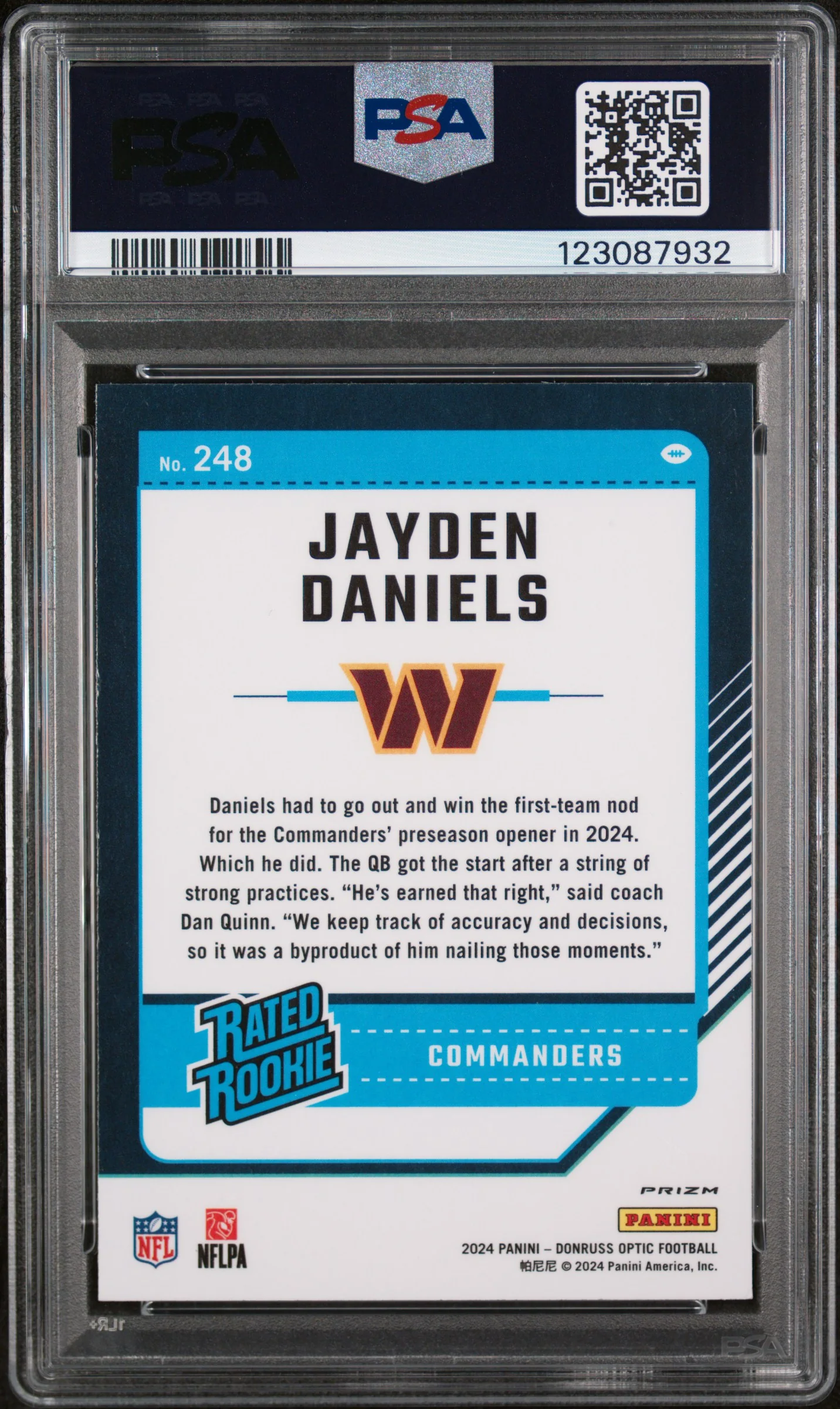 2024 Donruss Optic Rated Rookie Holo Jayden Daniels #248 PSA 9 - Image 2