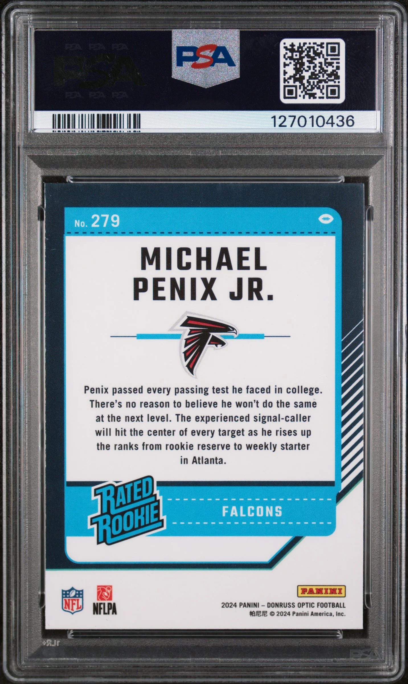 2024 Donruss Optic Rated Rookie Michael Penix Jr. #279 PSA 10 - Image 2