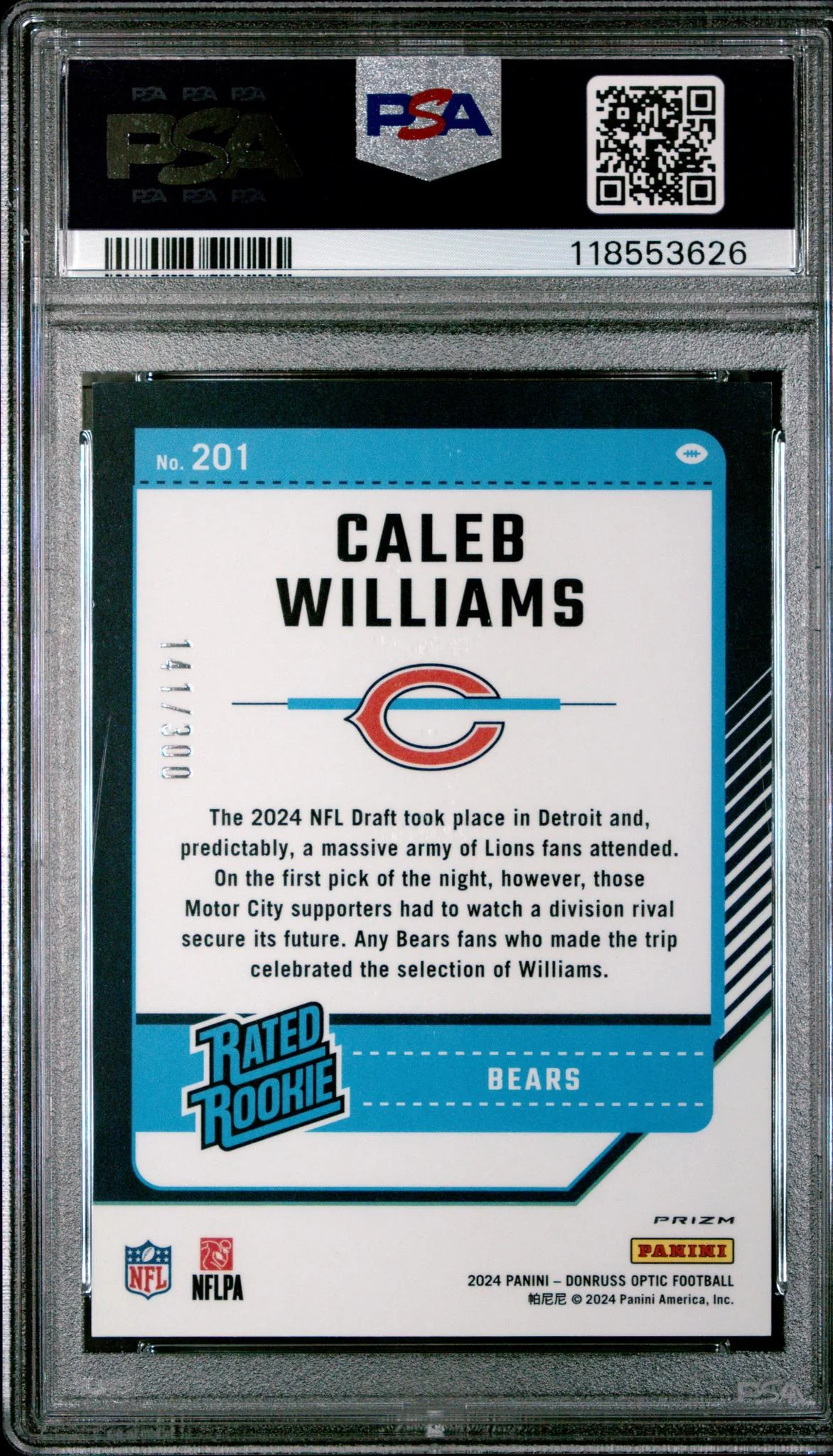 2024 Donruss Optic Rated Rookie Wave Caleb Williams #201 /300 PSA 9 - Image 2