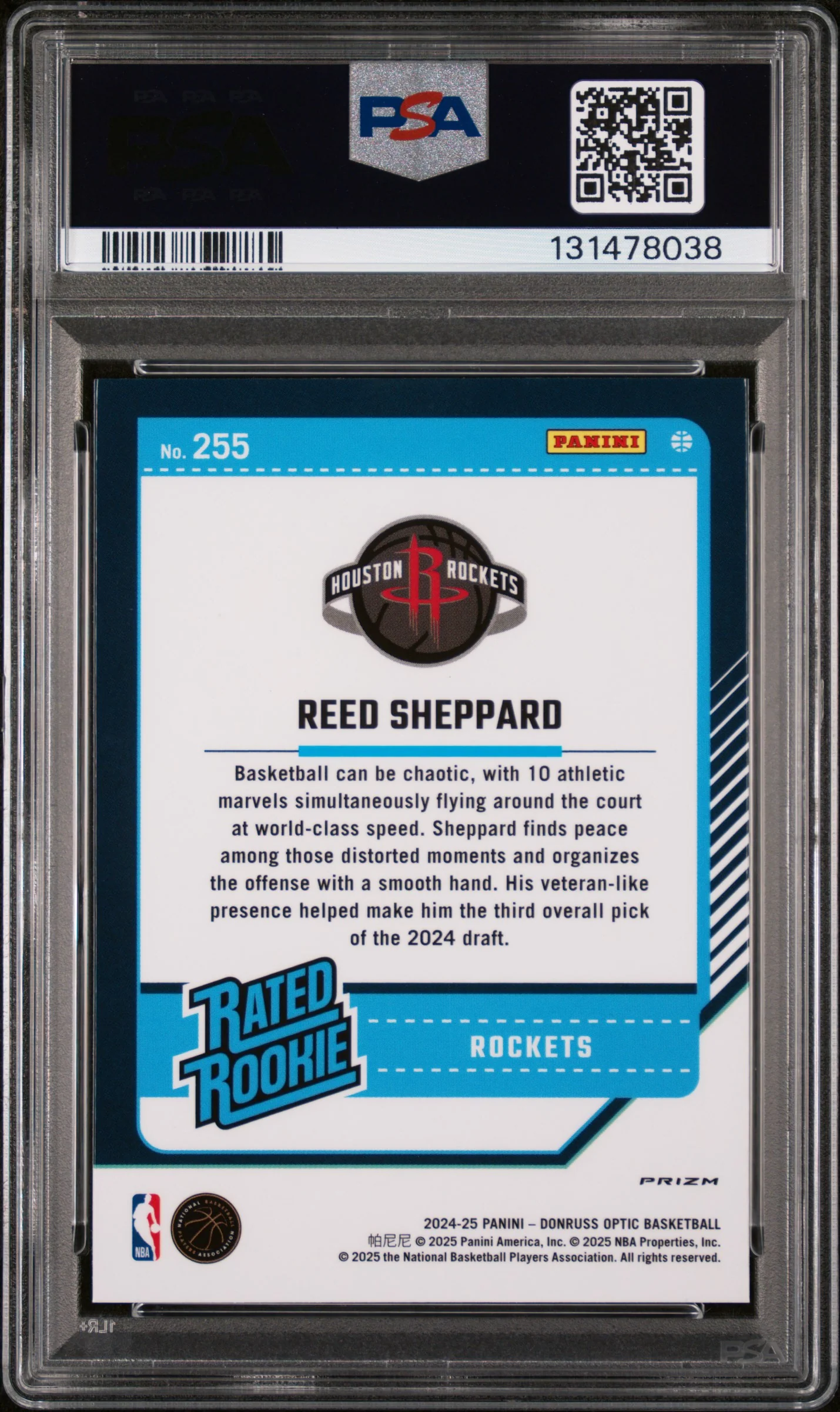 2024 Donruss Optic Rated Roookie Holo Reed Sheppard #255 PSA 10 - Image 2
