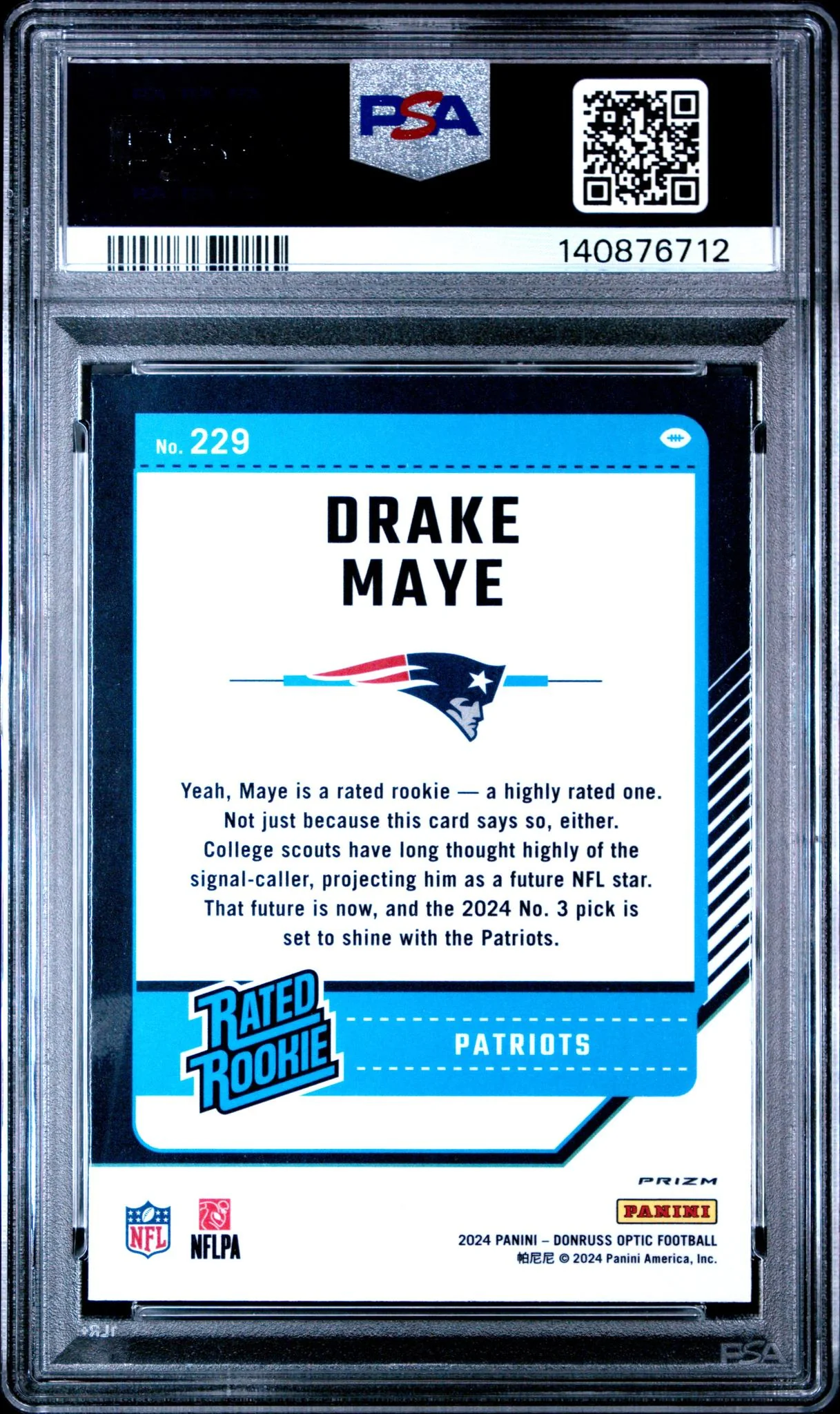 2024 Donruss Optic Red Mojo Drake Maye #229 PSA 9 - Image 2