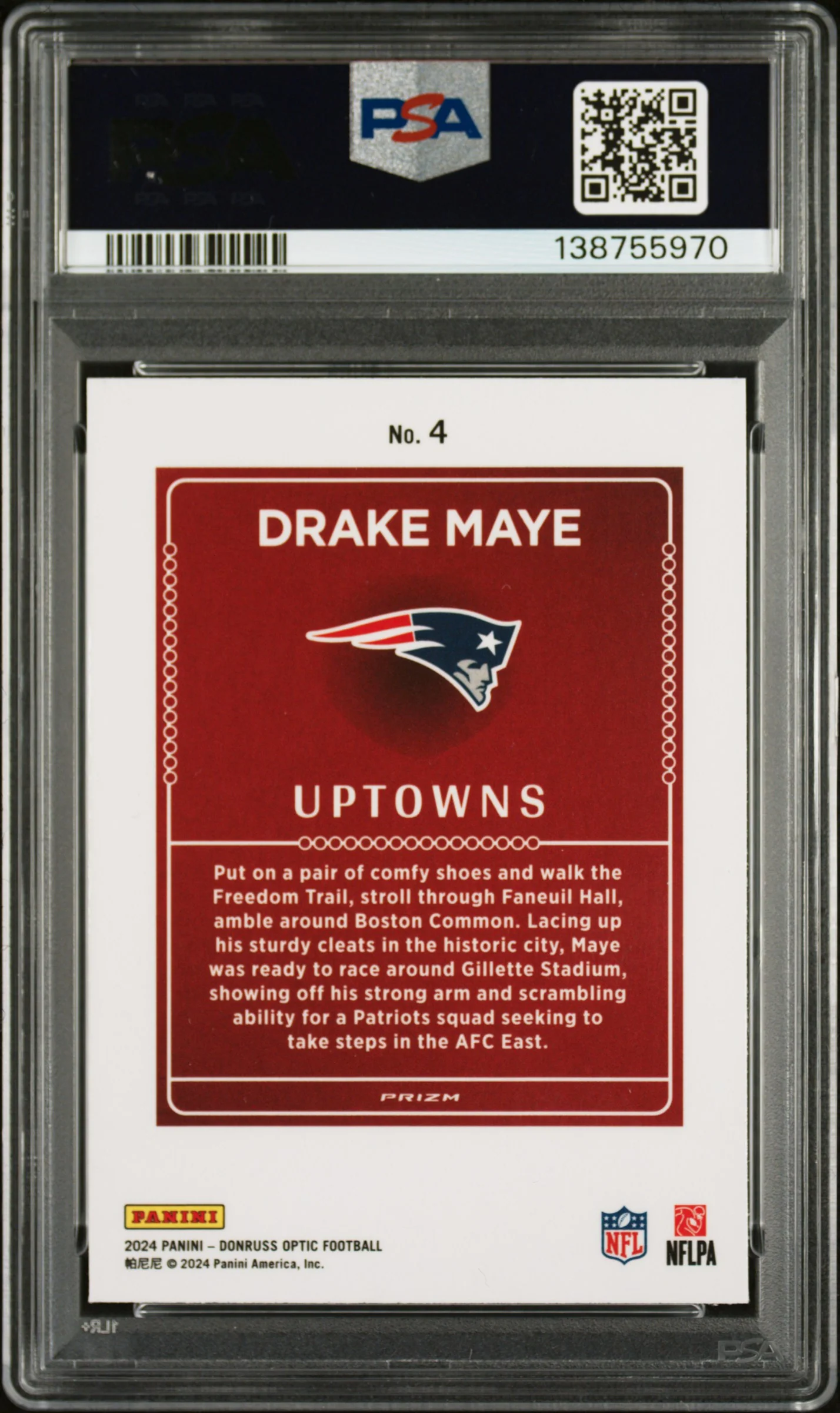 2024 Donruss Optic Uptowns Drake Maye #4 PSA 8 - Image 2