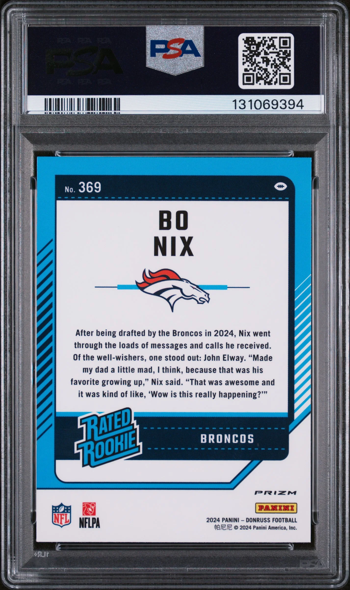 2024 Donruss Rated Rookie Optic Preview Blue Scope Bo Nix #369 PSA 10 - Image 2