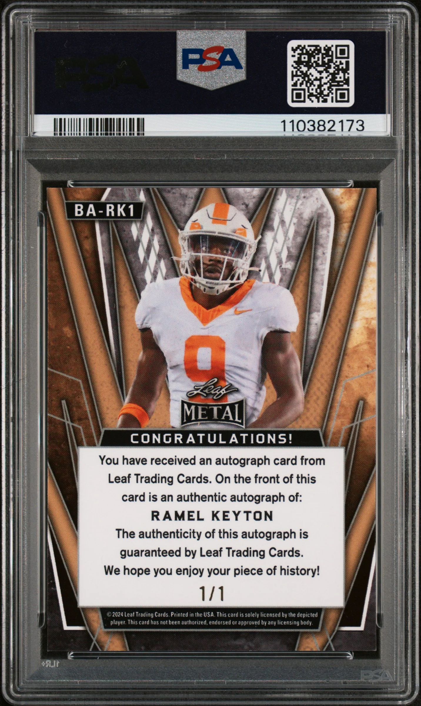 2024 Leaf Metal Autographs Red Flood Pulsar 1/1 Ramel Keyton #BARK1 PSA 10 - Image 2