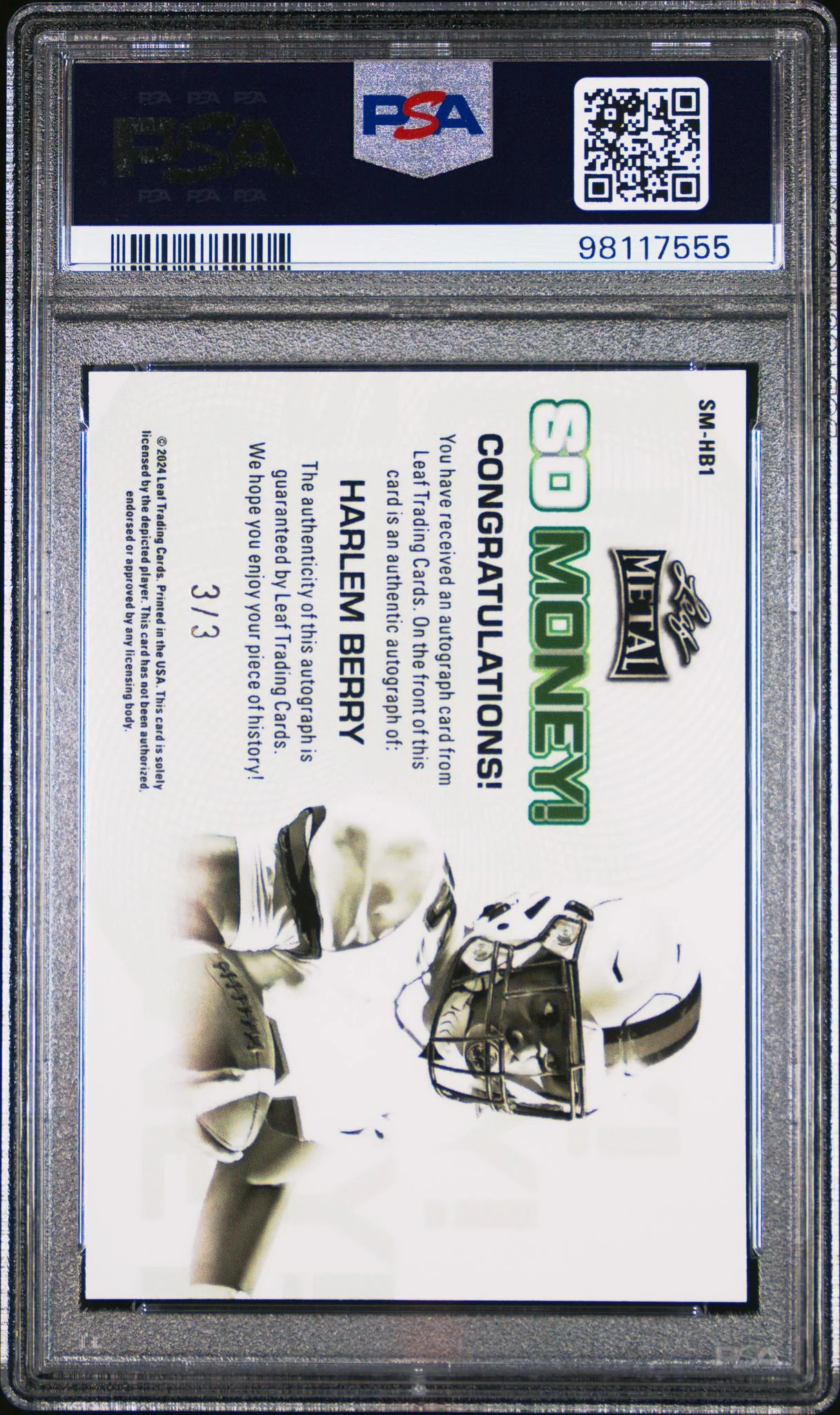 2024 Leaf Metal So Money Autographs Lack Wave Harlem Berry #SMHB1 3/3 PSA 9 - Image 2