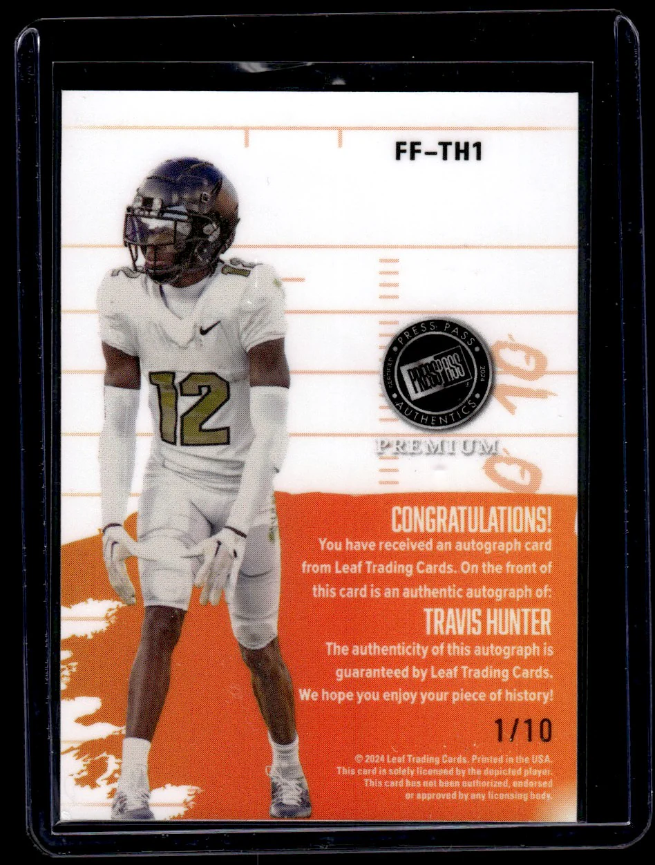 2024 Leaf Press Pass FF-TH1 Travis Hunter Fields of Fury /10 Auto - Image 2
