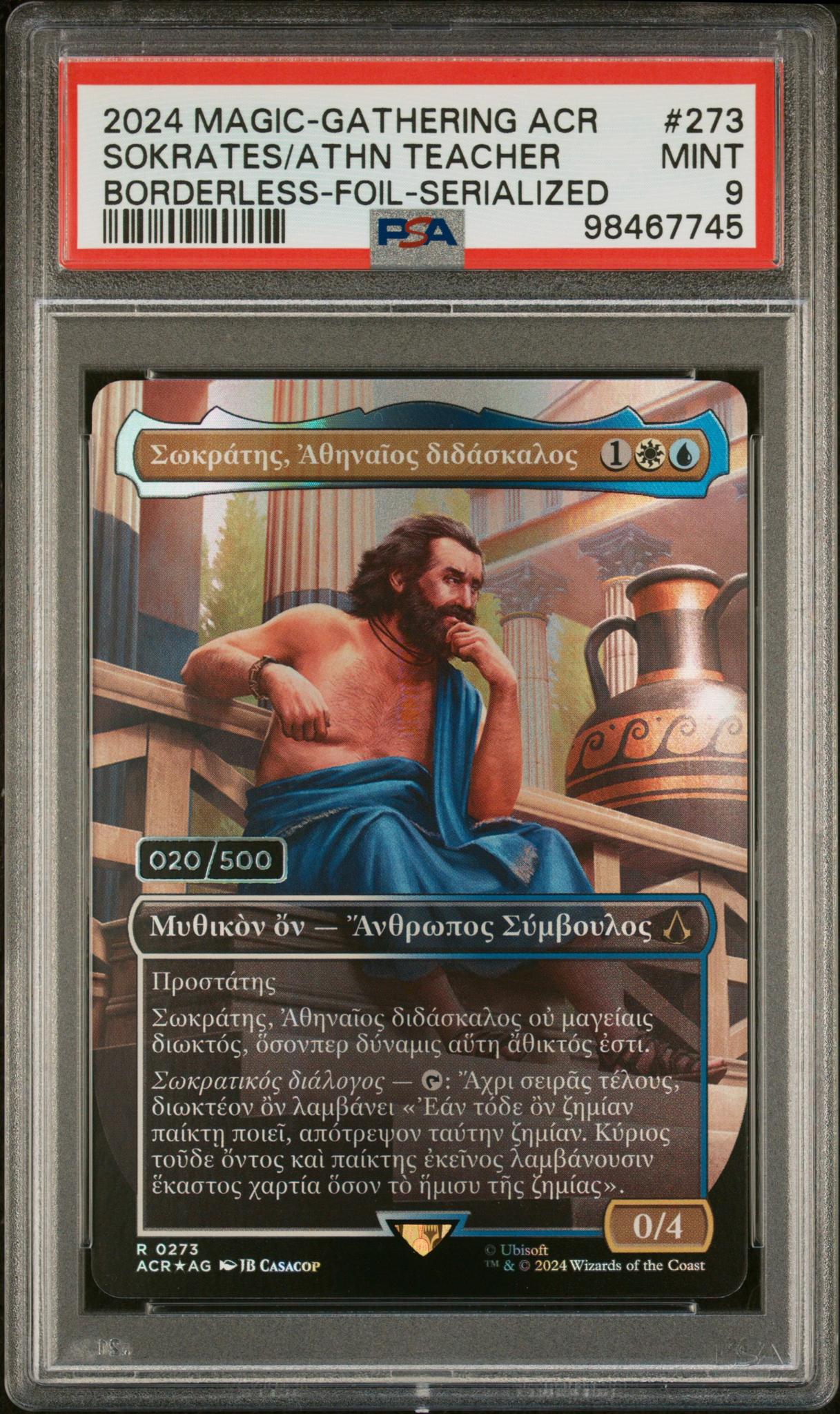2024 Magic the Gathering Assassin's Creed Borderless-Foil-Serialized Sokrates/Athn Teacher #273 /500 PSA 9