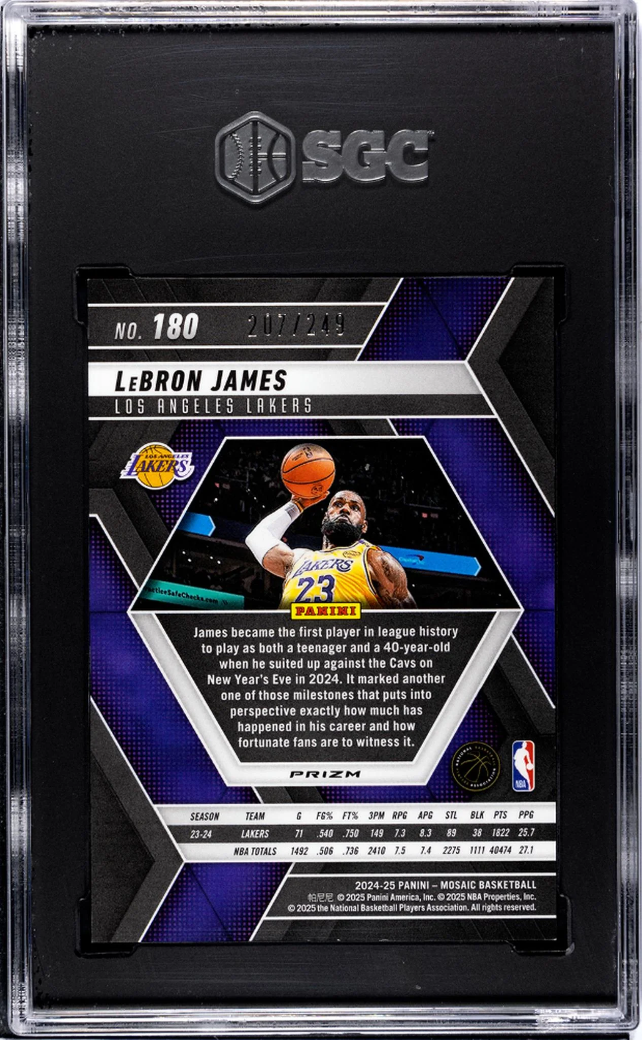 2024 Mosaic #180 LeBron James Purple Fluorescent Prizm /249 SGC 9 - Image 2