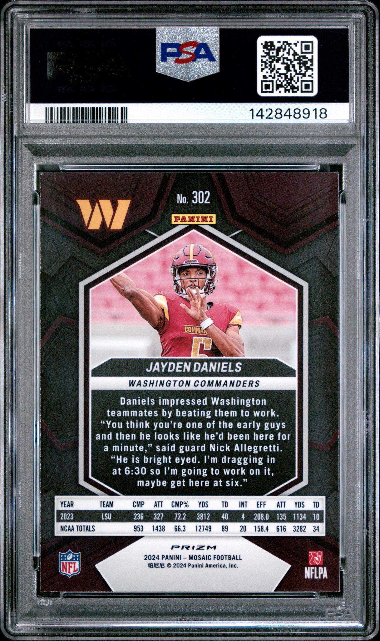 2024 Mosaic Mosaic Camo Red Jayden Daniels #302 PSA 9 - Image 2