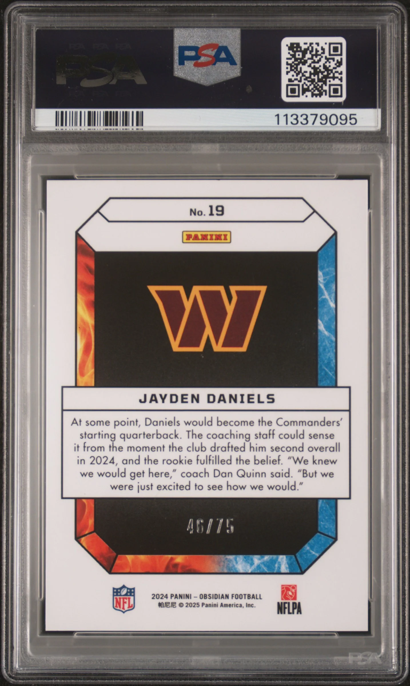 2024 Obsidian Fire and Ice Red Jayden Daniels #19 /75 PSA 10 - Image 2