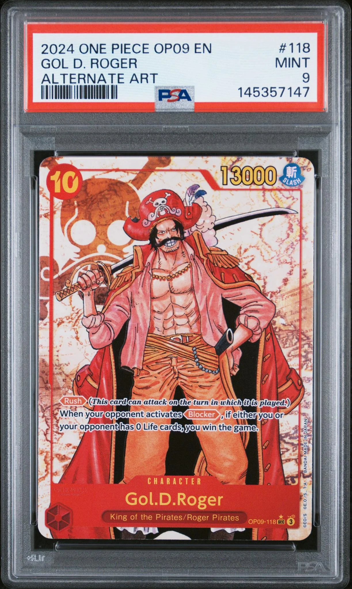 2024 One Piece Emperors In the New World Alternate Art Gol D. Roger #OP09-118 PSA 9