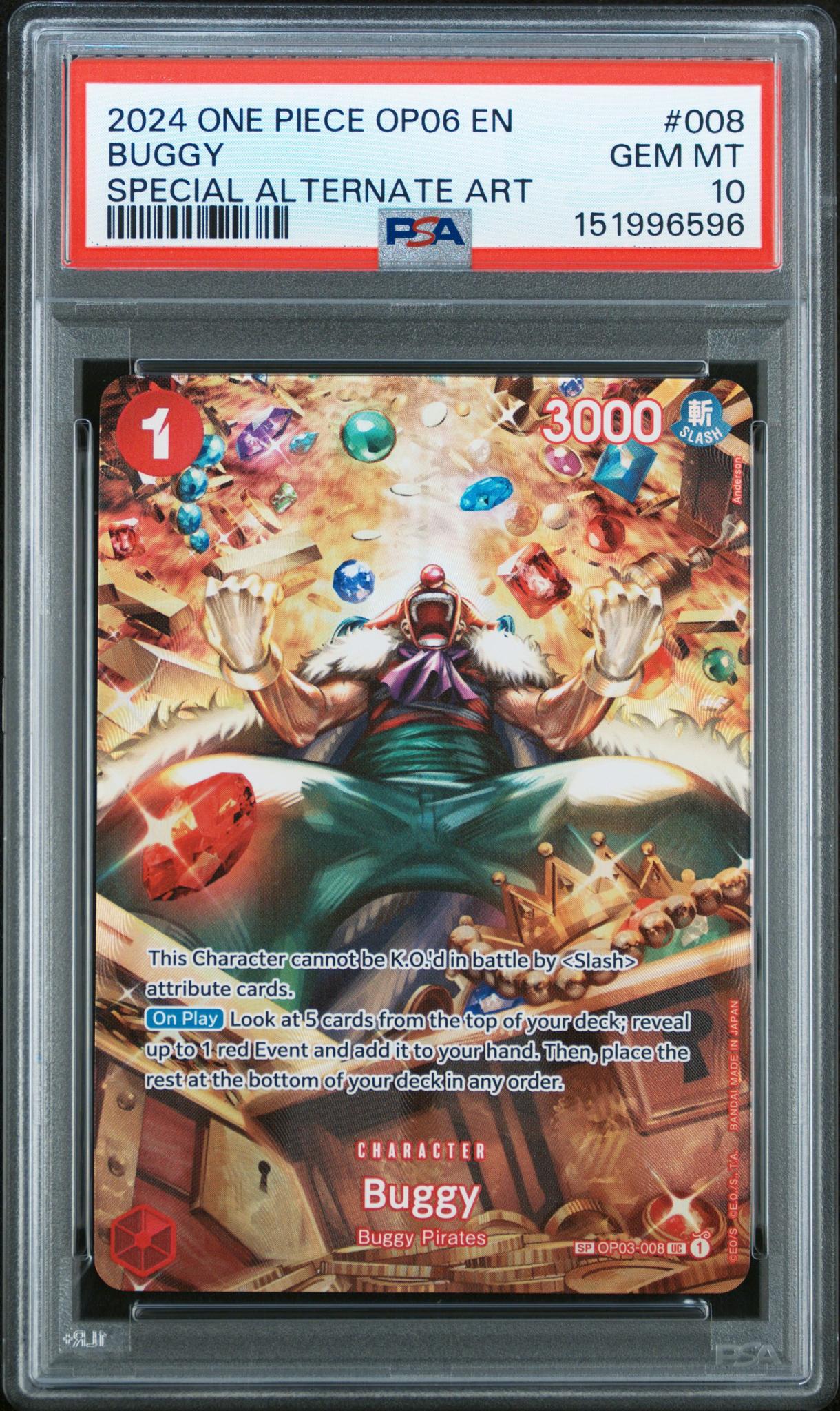 2024 One Piece Wings of the Captain Special Alternate Art Buggy #OP03-008 PSA 10