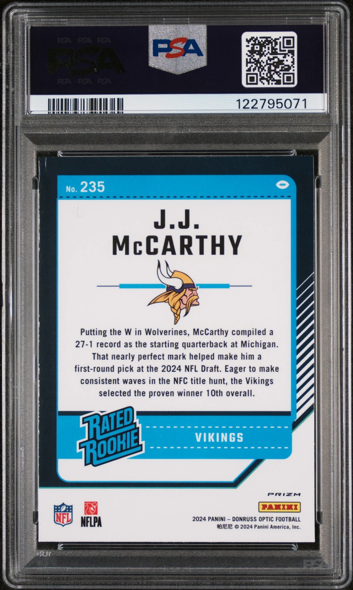 2024 Optic Green Hyper JJ Mccarthy #235 PSA 9 - Image 2