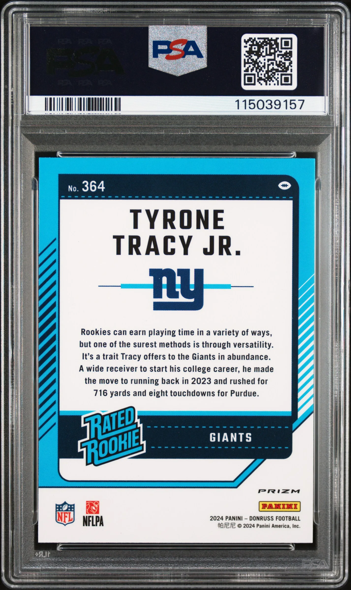 2024 Optic Rated Rookies Preview Blue Scope Tyrone Tracy Jr. #364 PSA 10 - Image 2