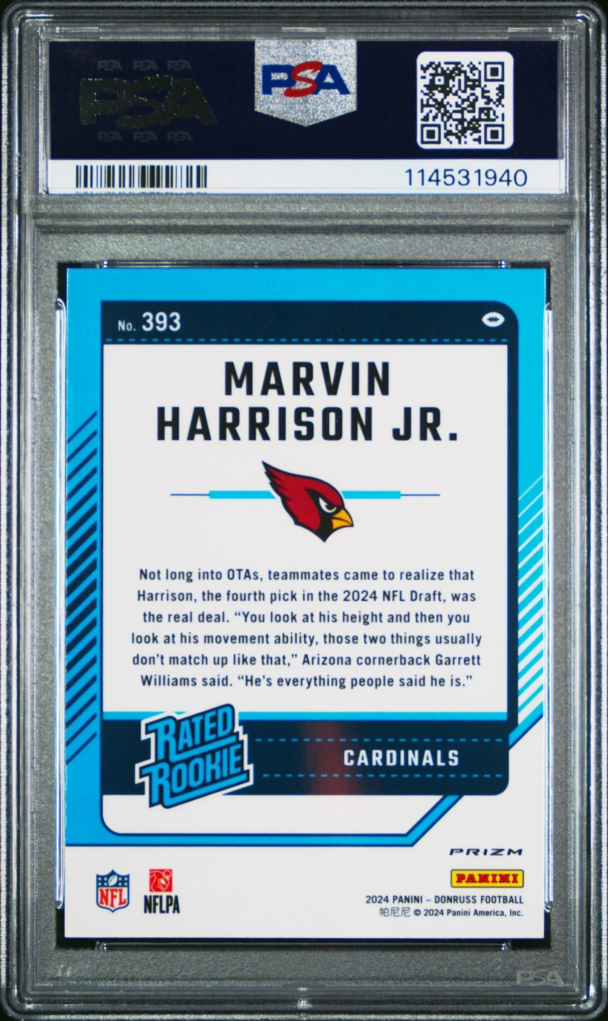 2024 Optic Rated Rookies Preview Pink Marvin Harrison Jr. #393 PSA 10 - Image 2