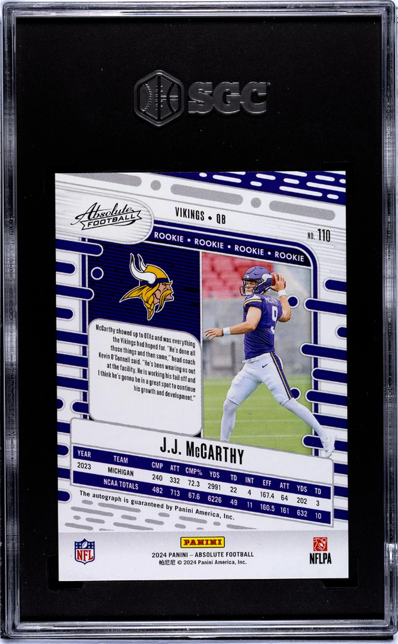 2024 Panini Absolute #110 Jj Mccarthy Auto. SGC 10 - Image 2